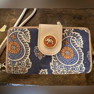 Spartina 449 Boheme Yacht Club blue linen and leather elephant wallet